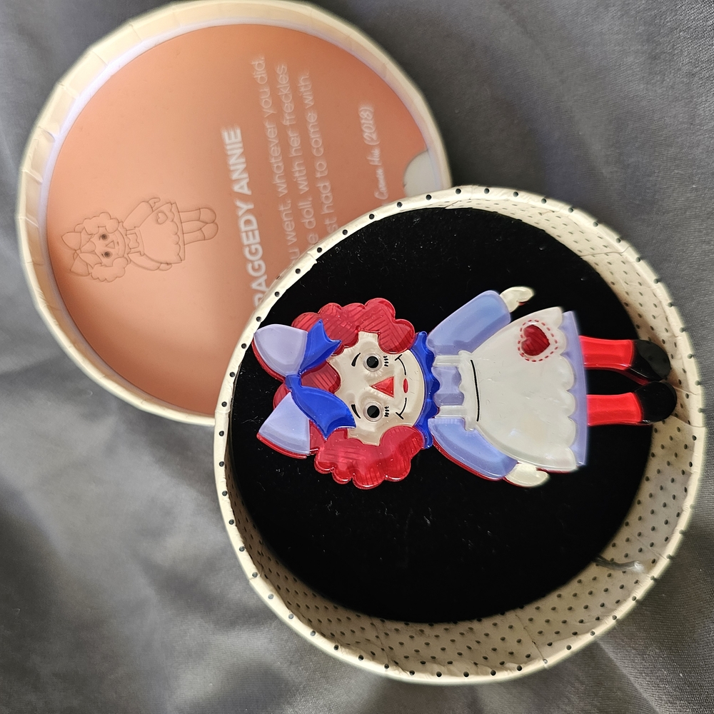 Erstwilder Brooch - Red and Blue Raggedy Annie